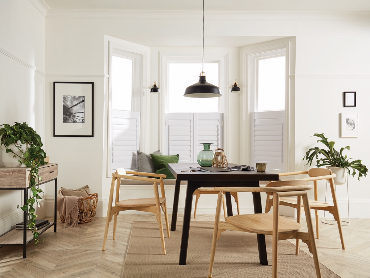 White shutters dining room